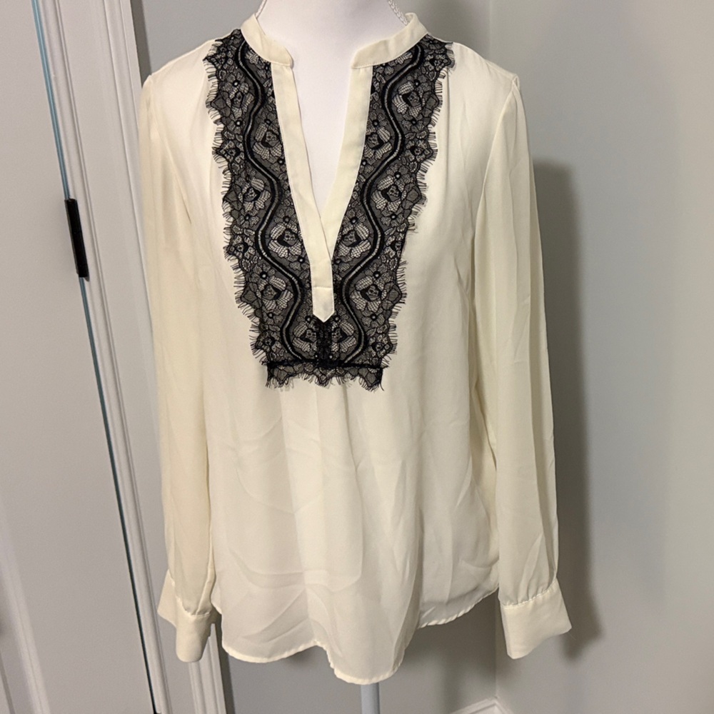 The Limited Ivory Blouse with Black Lace Accent